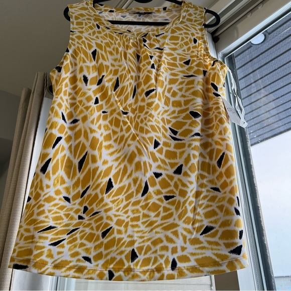 NWT Kasper suits twist neck shell top, yellow, black, small, spring - Picture 5 of 8